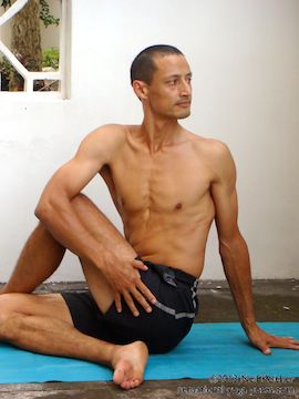 ardha matsyendrasana, half lord of fish pose, arm to outside of knee