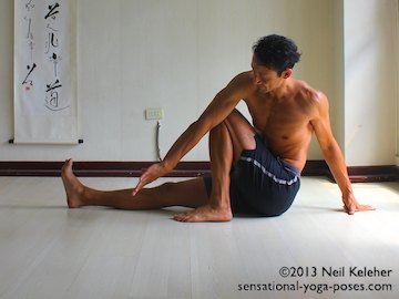 marichyasana c prep, marichyasana yoga poses, binding yoga poses, seated binding yoga poses, marichyasana type poses