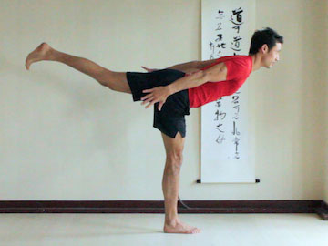 warrior (virabhadrasana) 3, knee straight, arms back