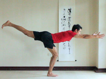 warrior (virabhadrasana) 3, knee striaght, arms forwards