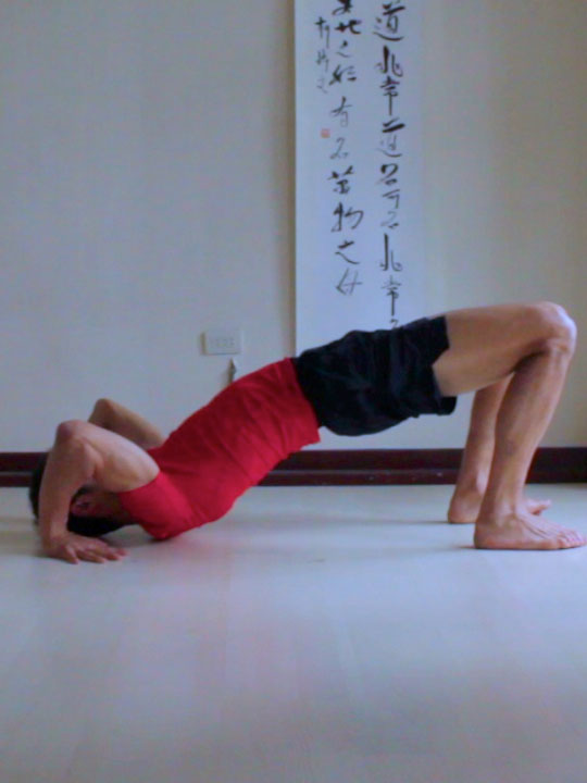 wheel pose, chakrasana or urdhva dhanurasana, lifting shoulders off of floor