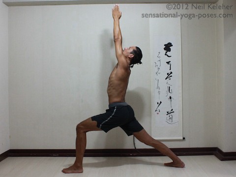 warrior 1 yoga pose, asthanga yoga pose left leg forward